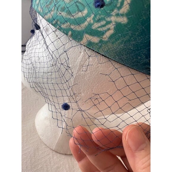 Cloche 1960s Hat Blue Green Threads 3 Depth 21 to 22 " Circumference - Picture 3 of 9